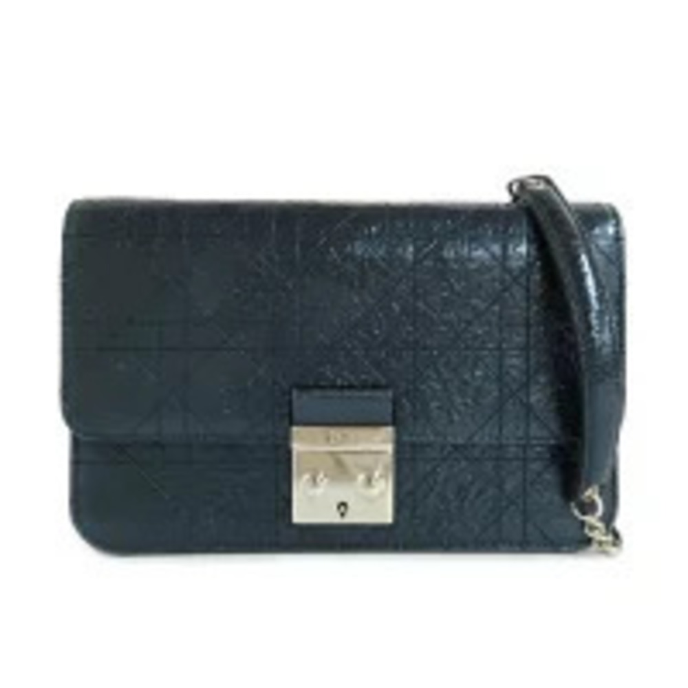 Christian Dior Miss Wallet On Chain Metallic Pouch Leather Shoulder Bag Blue